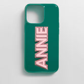 Block Font Custom iPhone Case - Green/Light Pink