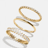 18K Gold Willow Ring Set - Gold/Pavé