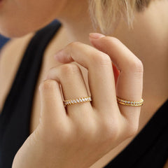 18K Gold Willow Ring Set - Gold/Pavé