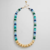 Block Letter Beaded Custom Necklace - Blue Multi