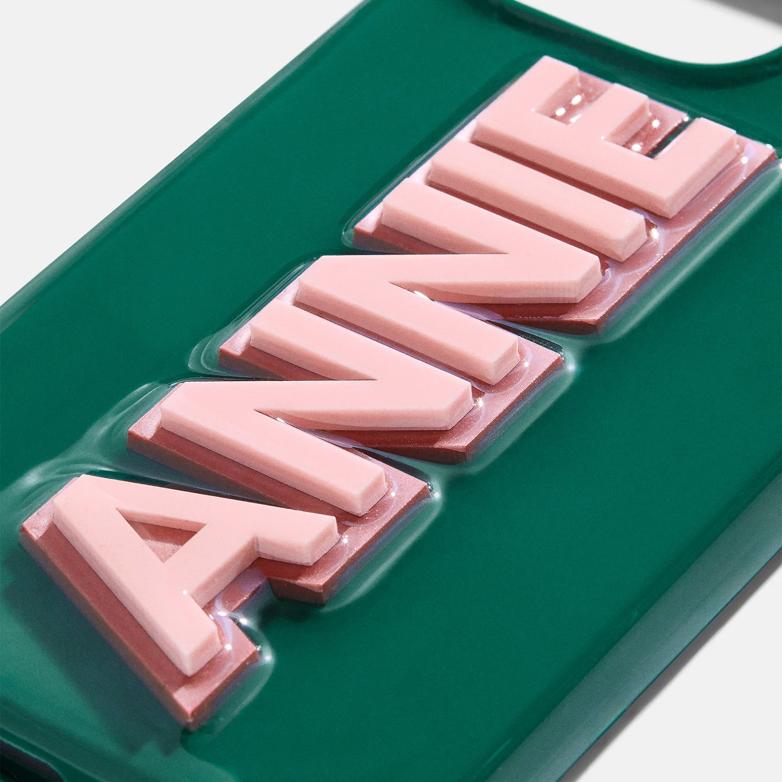 Block Font Custom iPhone Case - Green/Light Pink