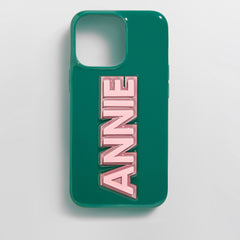 Block Font Custom iPhone Case - Green/Light Pink