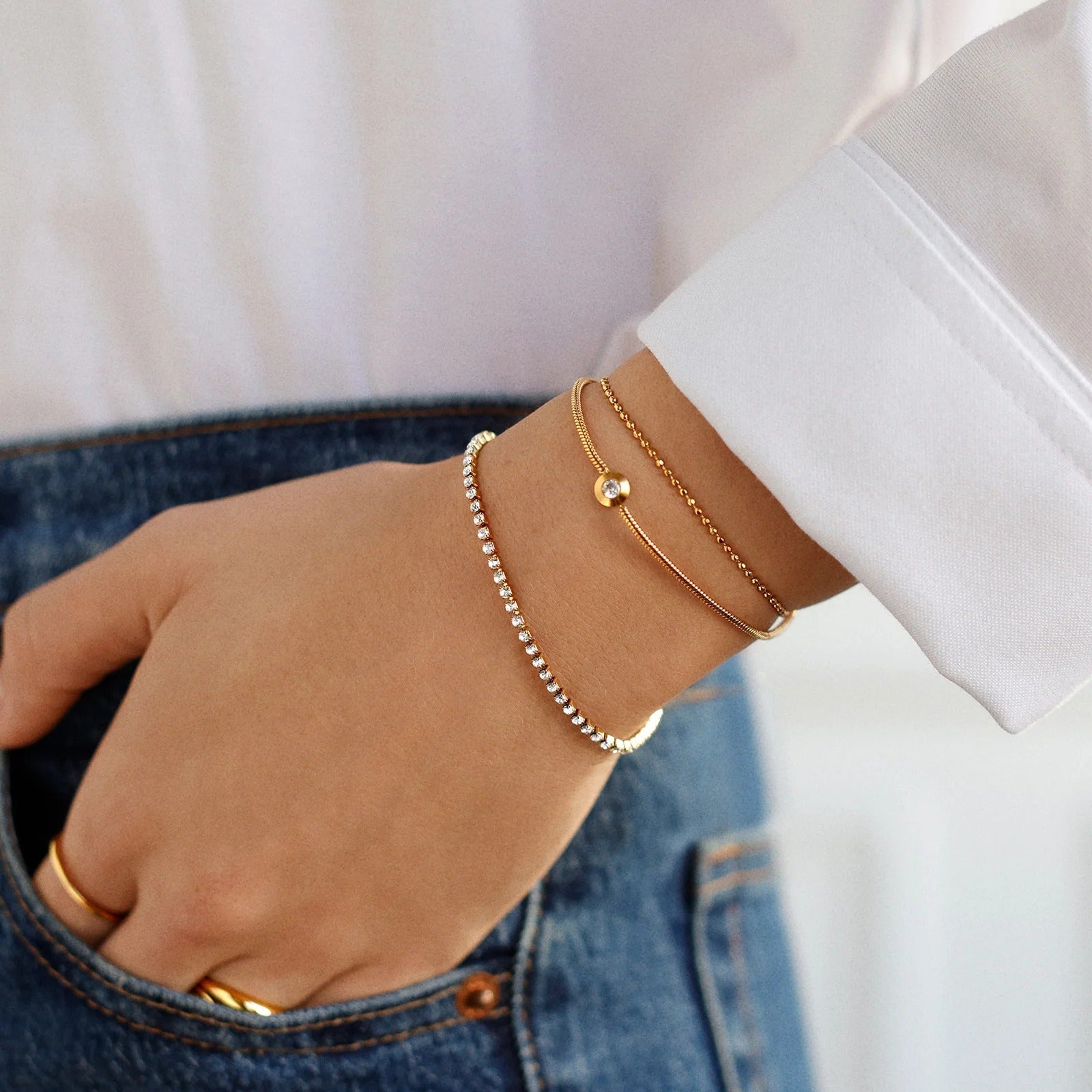 Catherine Waterproof Bracelet Set - Gold/Pavé