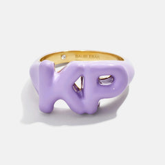 Block Enamel Custom Initial Ring - Purple