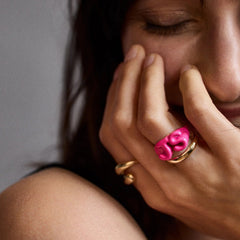 Block Enamel Custom Initial Ring - Hot Pink