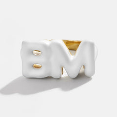 Block Enamel Custom Initial Ring - White