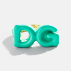 Block Enamel Custom Initial Ring - Turquoise
