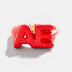 Block Enamel Custom Initial Ring - Red