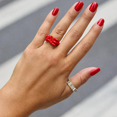 Block Enamel Custom Initial Ring - Red