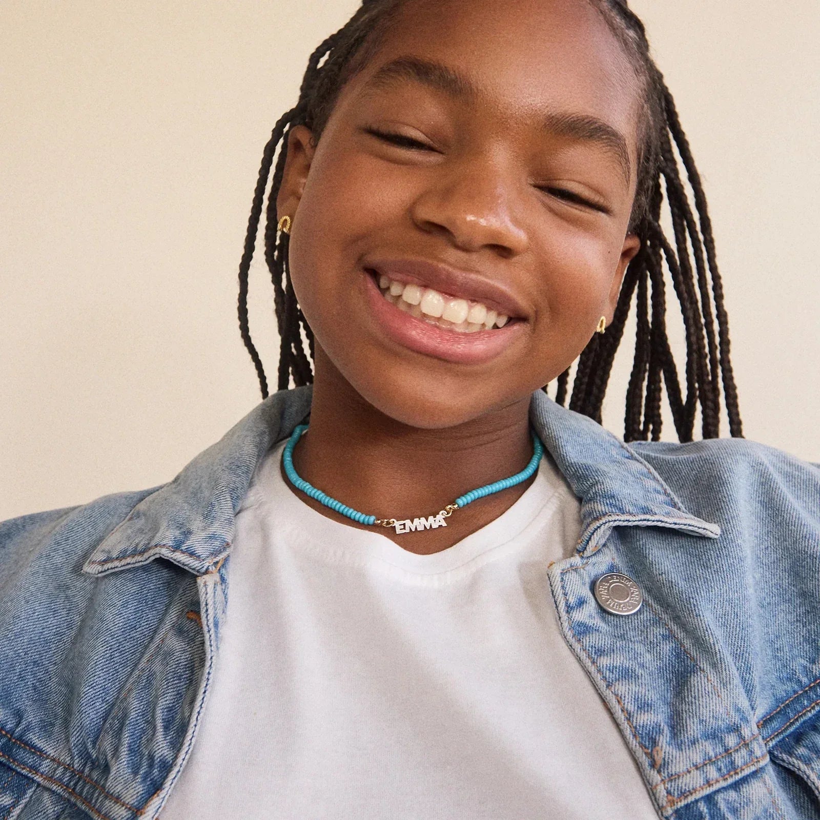 Beaded Kids' Custom Nameplate Necklace - Turquoise