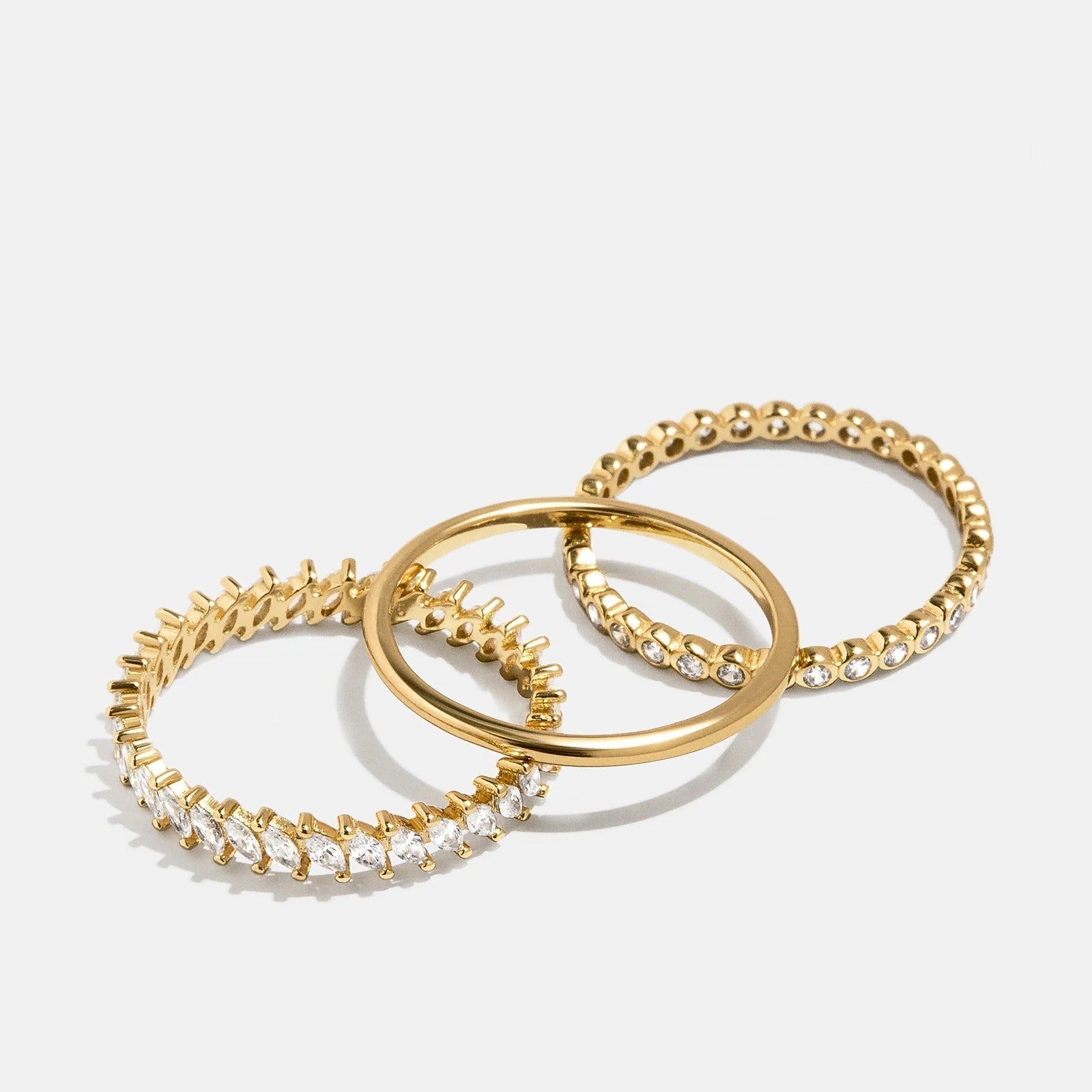 18K Gold Willow Ring Set - Gold/Pavé