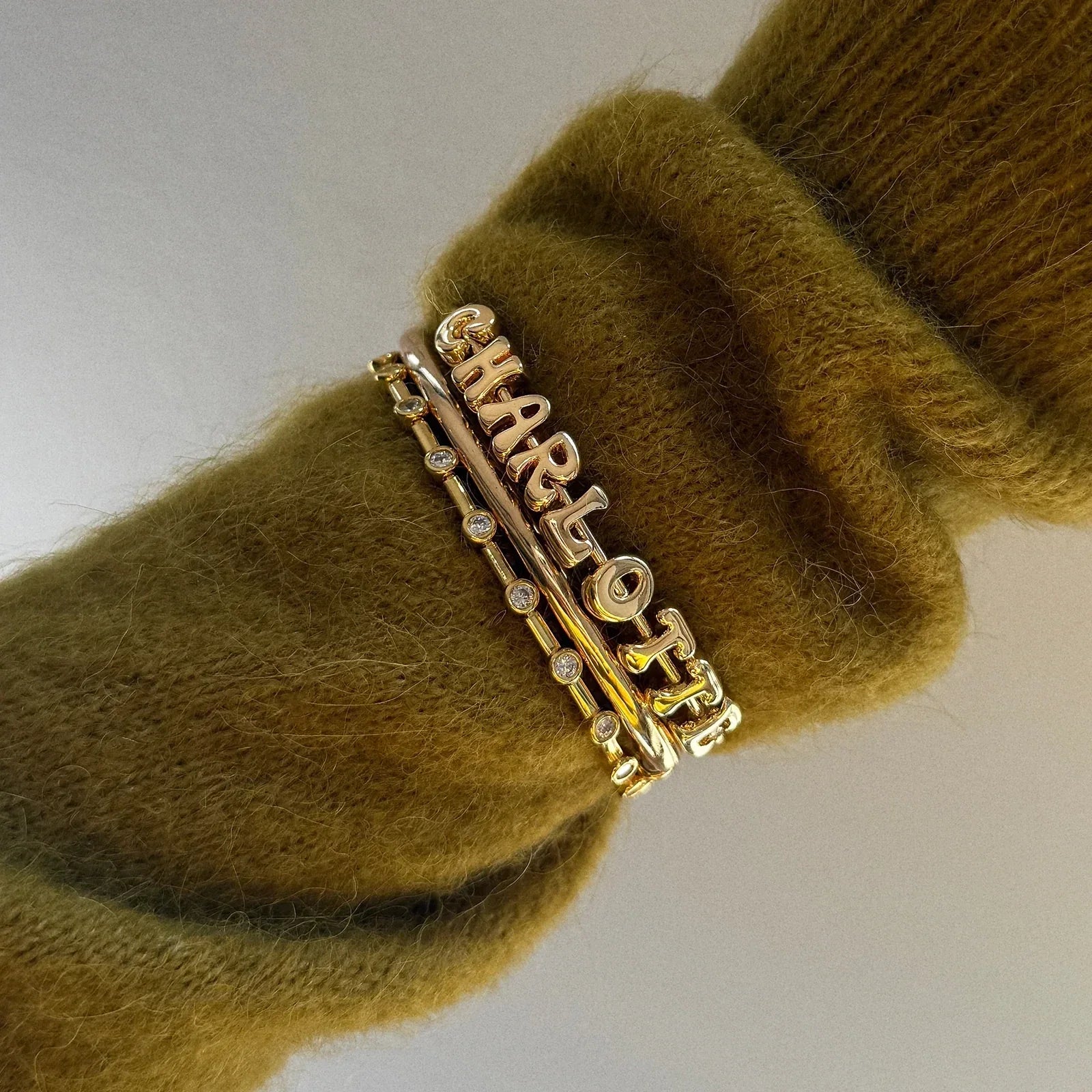 Bubble Letter Custom Cuff Bracelet - Gold