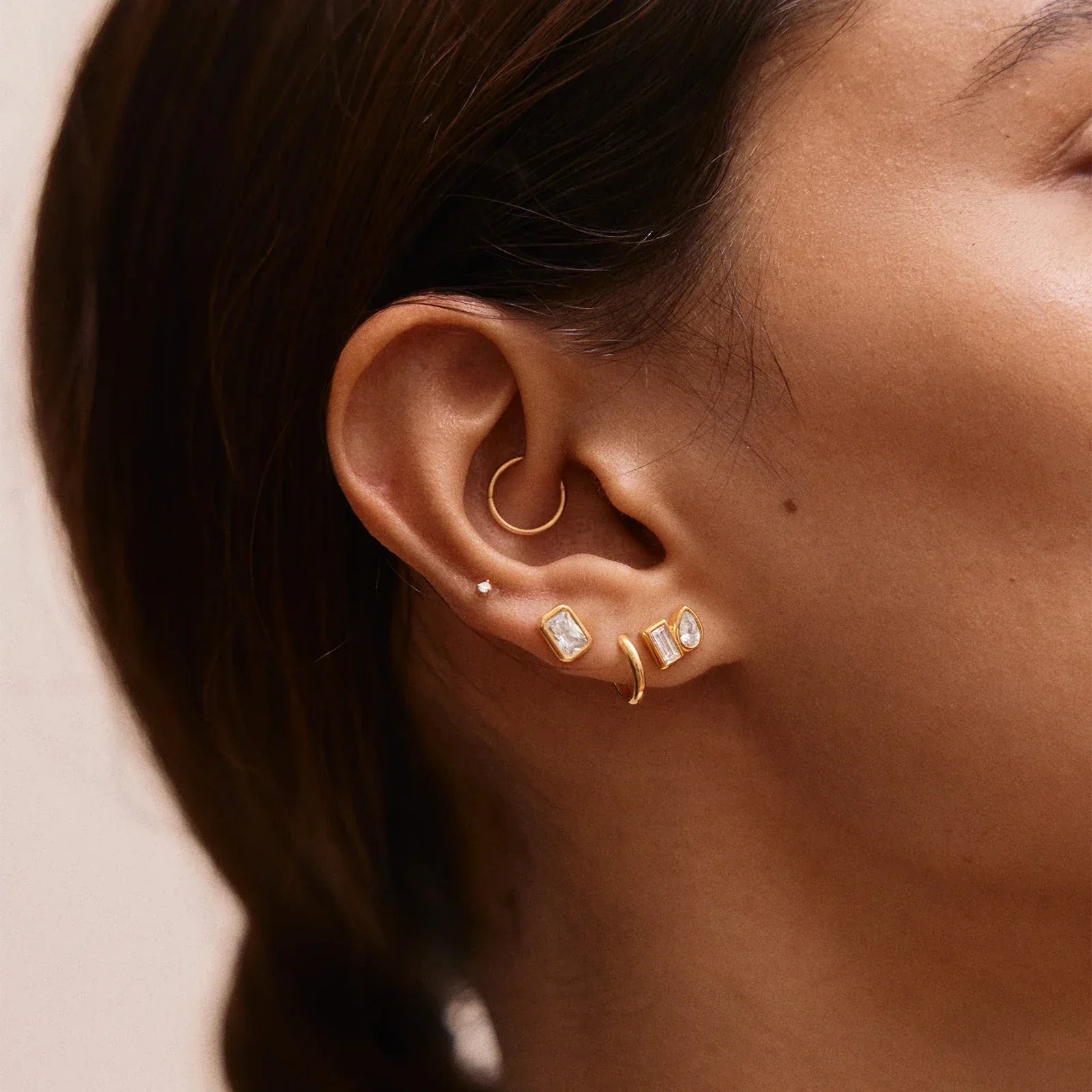 Bianca 14K Gold Earrings - Emerald Bezel Set Earrings