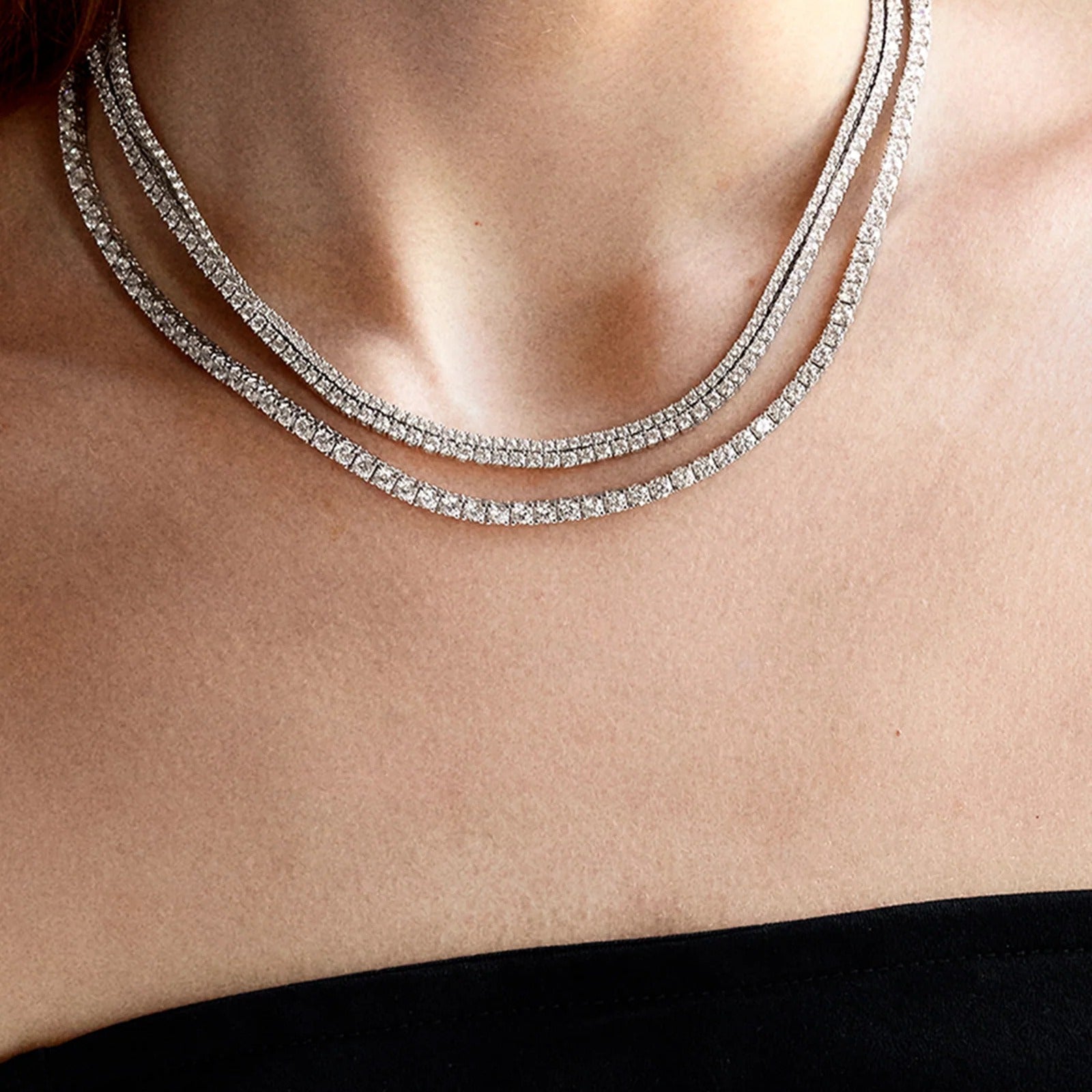 Billie Silver Tennis Necklace - Rhodium Plated Silver