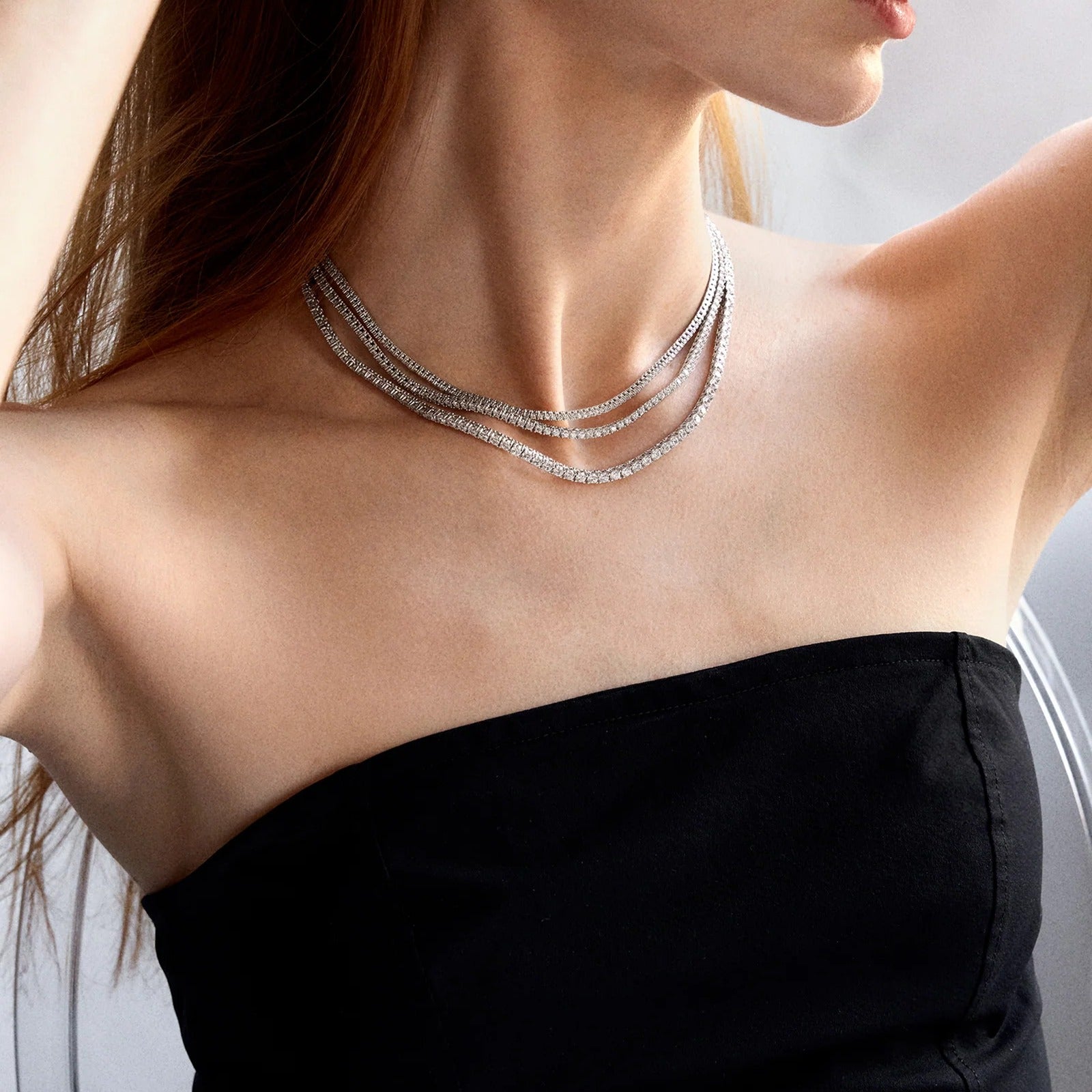 Billie Silver Tennis Necklace - Rhodium Plated Silver