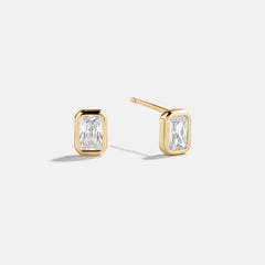 Bianca 14K Gold Earrings - Emerald Bezel Set Earrings