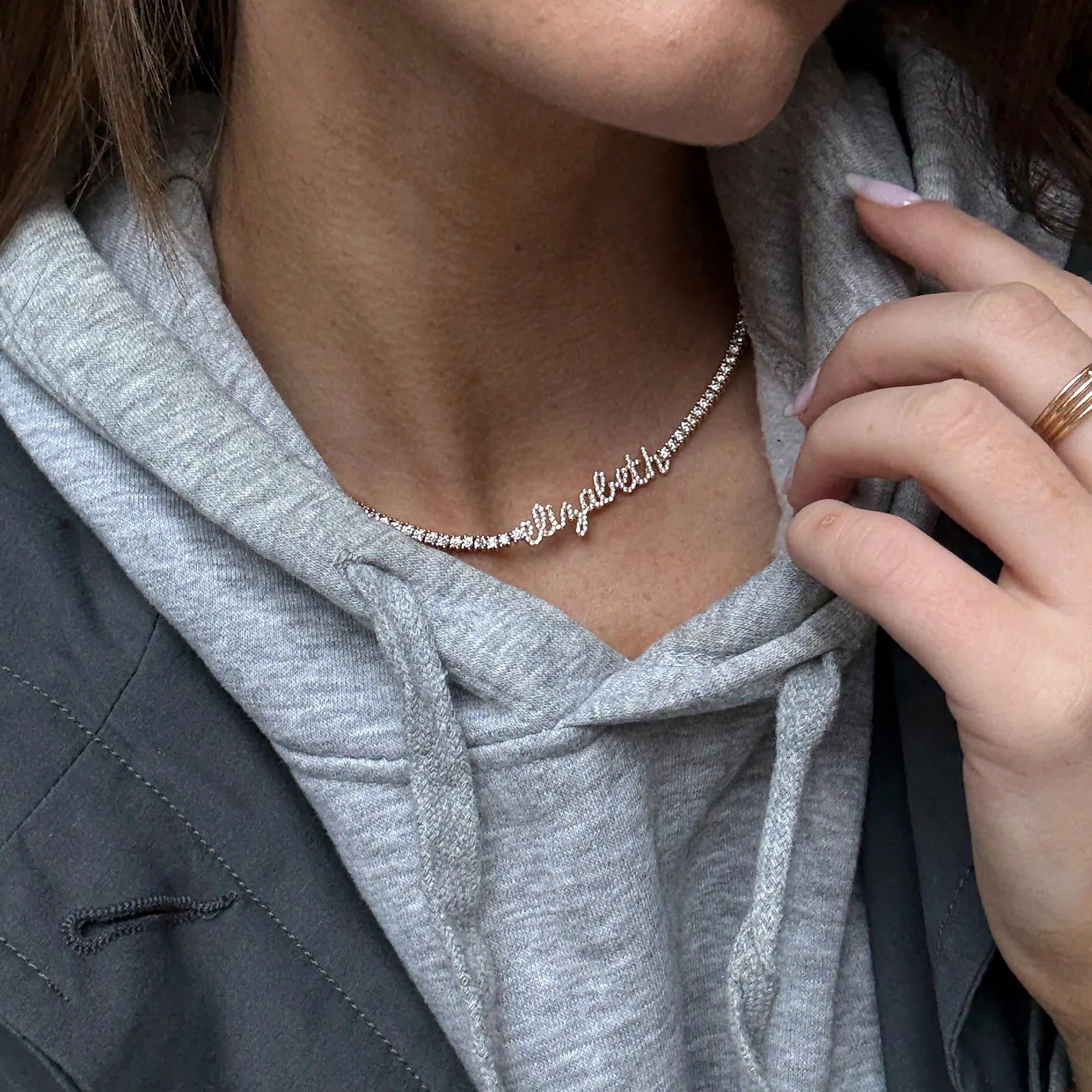 Billie 14K Gold Tennis Custom Nameplate Necklace - Mini Script