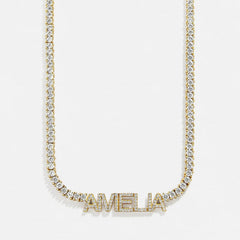 Billie 14K Gold Tennis Custom Nameplate Necklace - Block