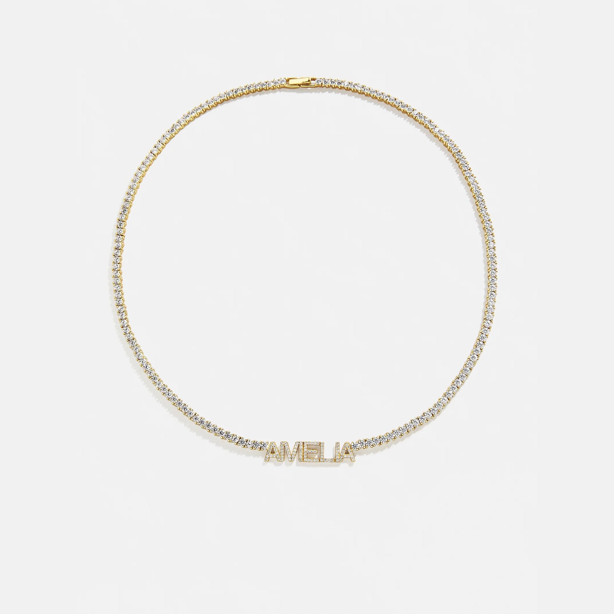 Billie 14K Gold Tennis Custom Nameplate Necklace - Block