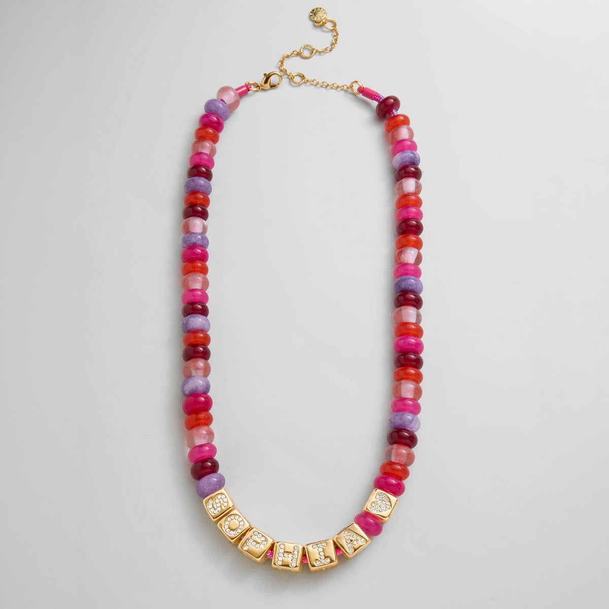 Block Letter Beaded Custom Necklace - Pink Multi