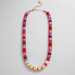 Block Letter Beaded Custom Necklace - Pink Multi