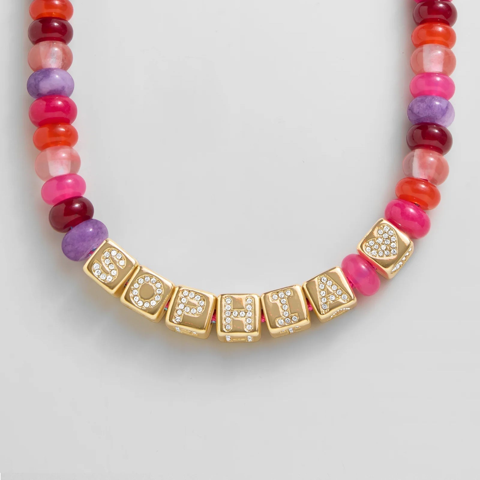 Block Letter Beaded Custom Necklace - Pink Multi