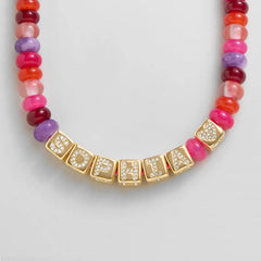 Block Letter Beaded Custom Necklace - Pink Multi