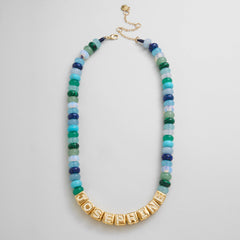 Block Letter Beaded Custom Necklace - Blue Multi
