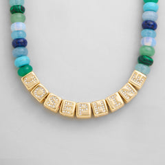Block Letter Beaded Custom Necklace - Blue Multi