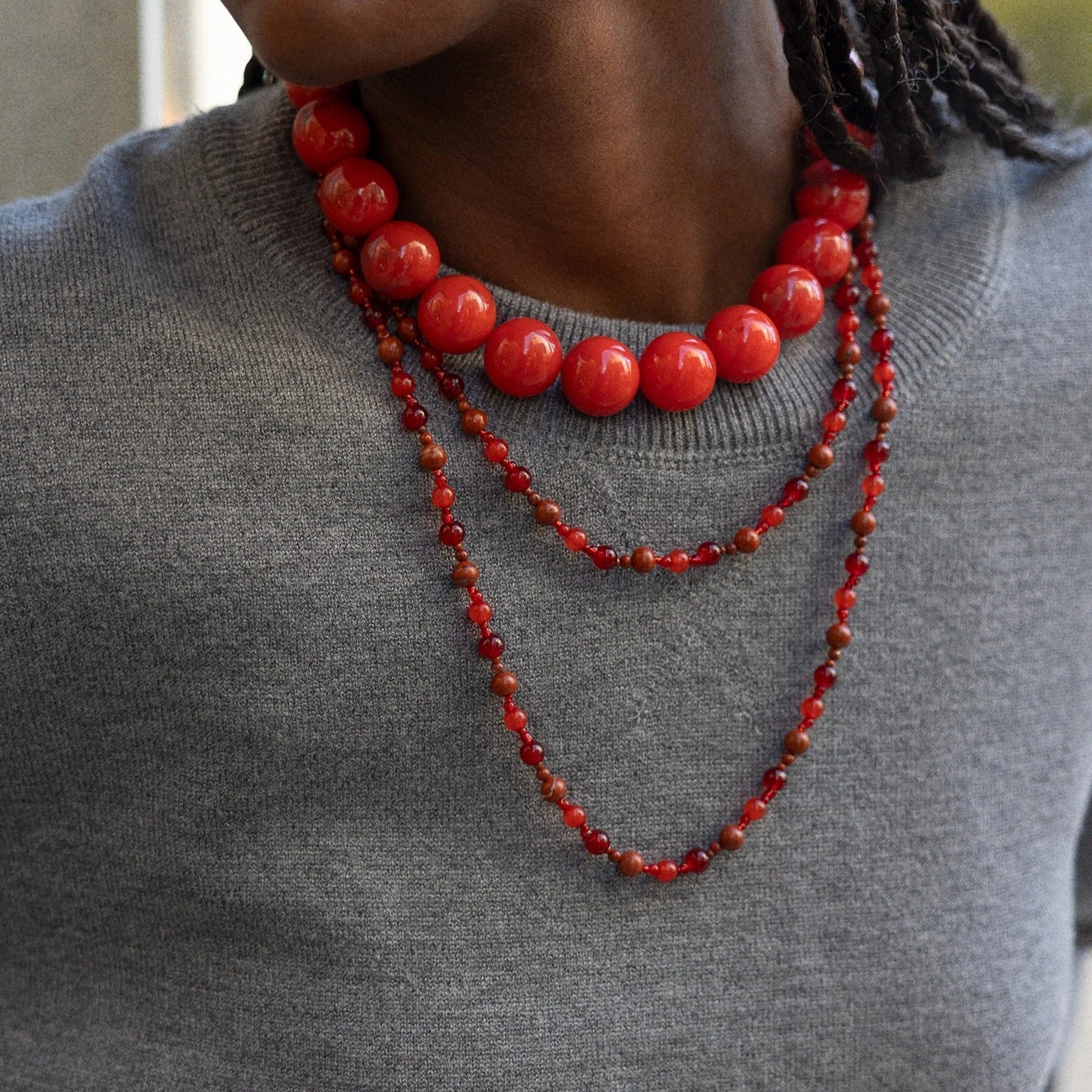 Charlotte Beaded Necklace - Red Jasper