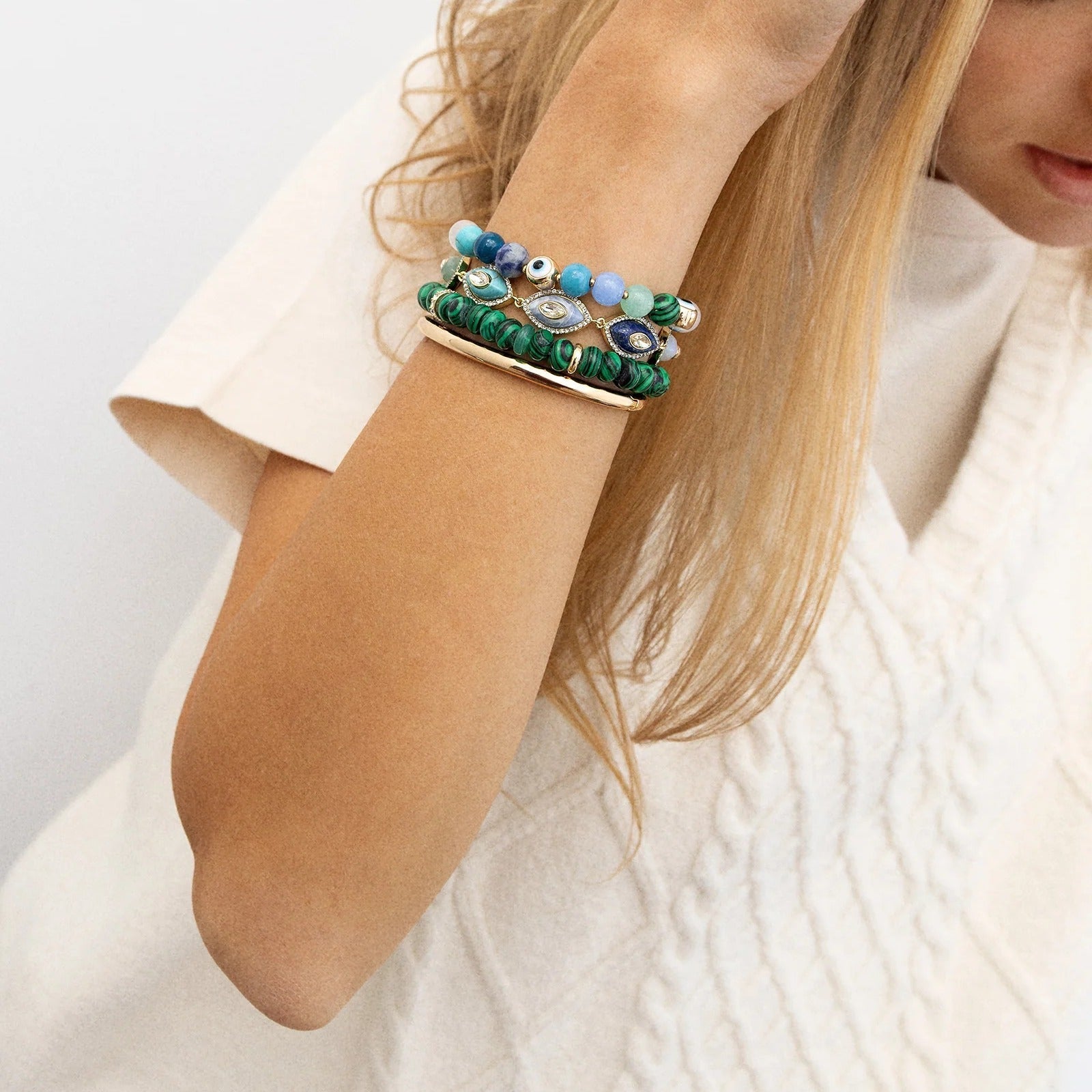 Bright Eye Semi-Precious Bracelet - Gold/Blue
