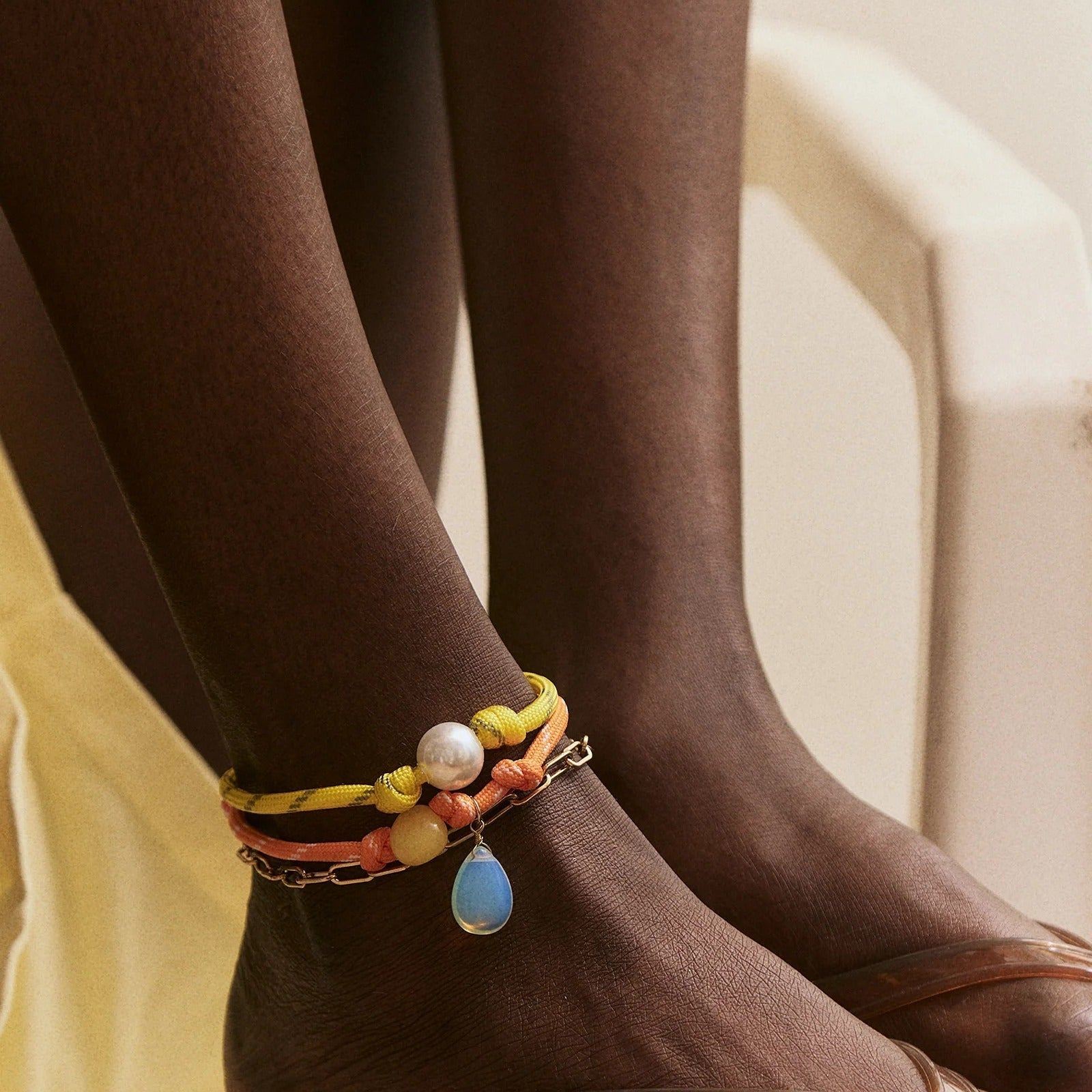 Brooke Semi-Precious Waterproof Anklet Set - Orange