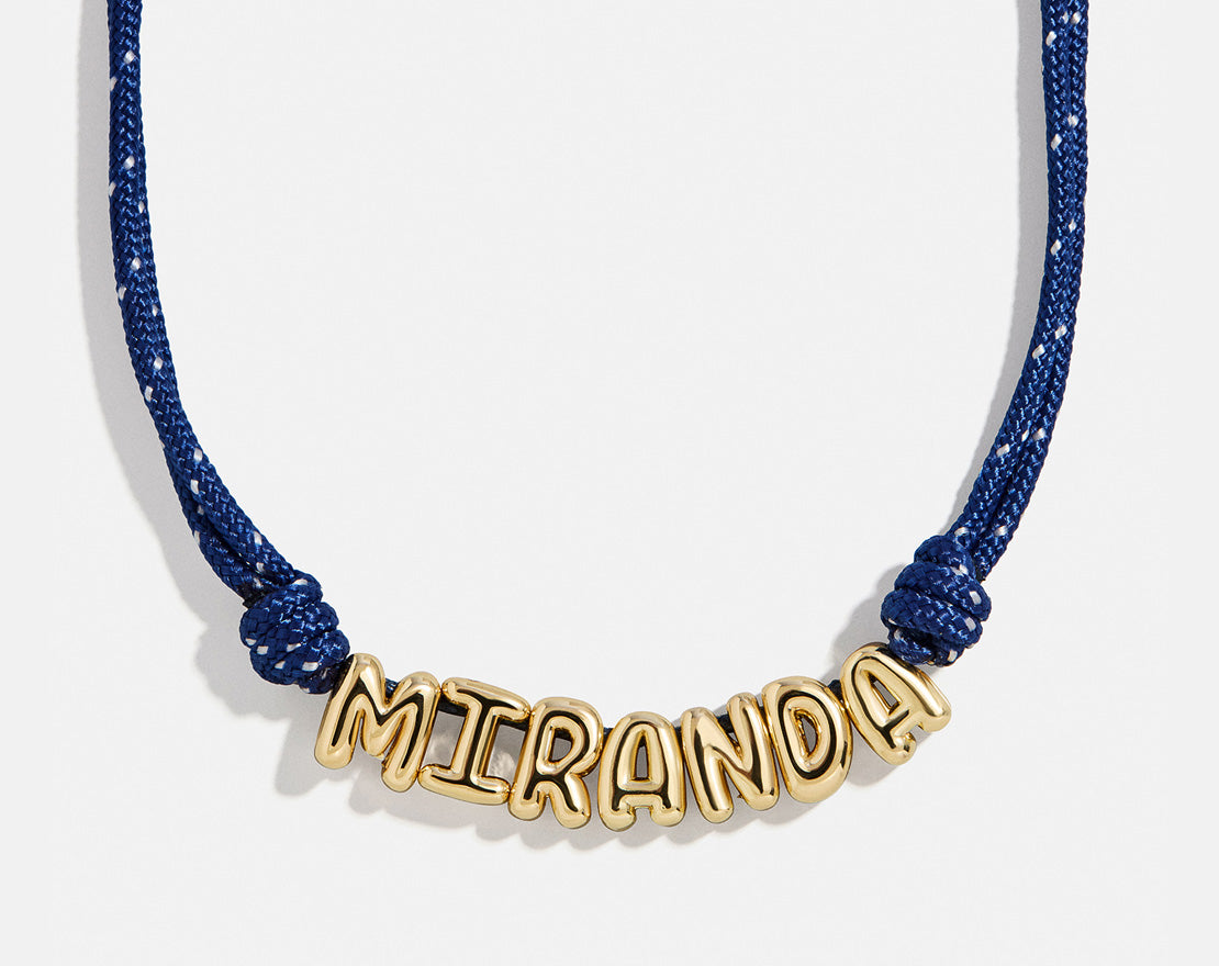 Bubble Letter Custom Paracord Necklace - Navy/White