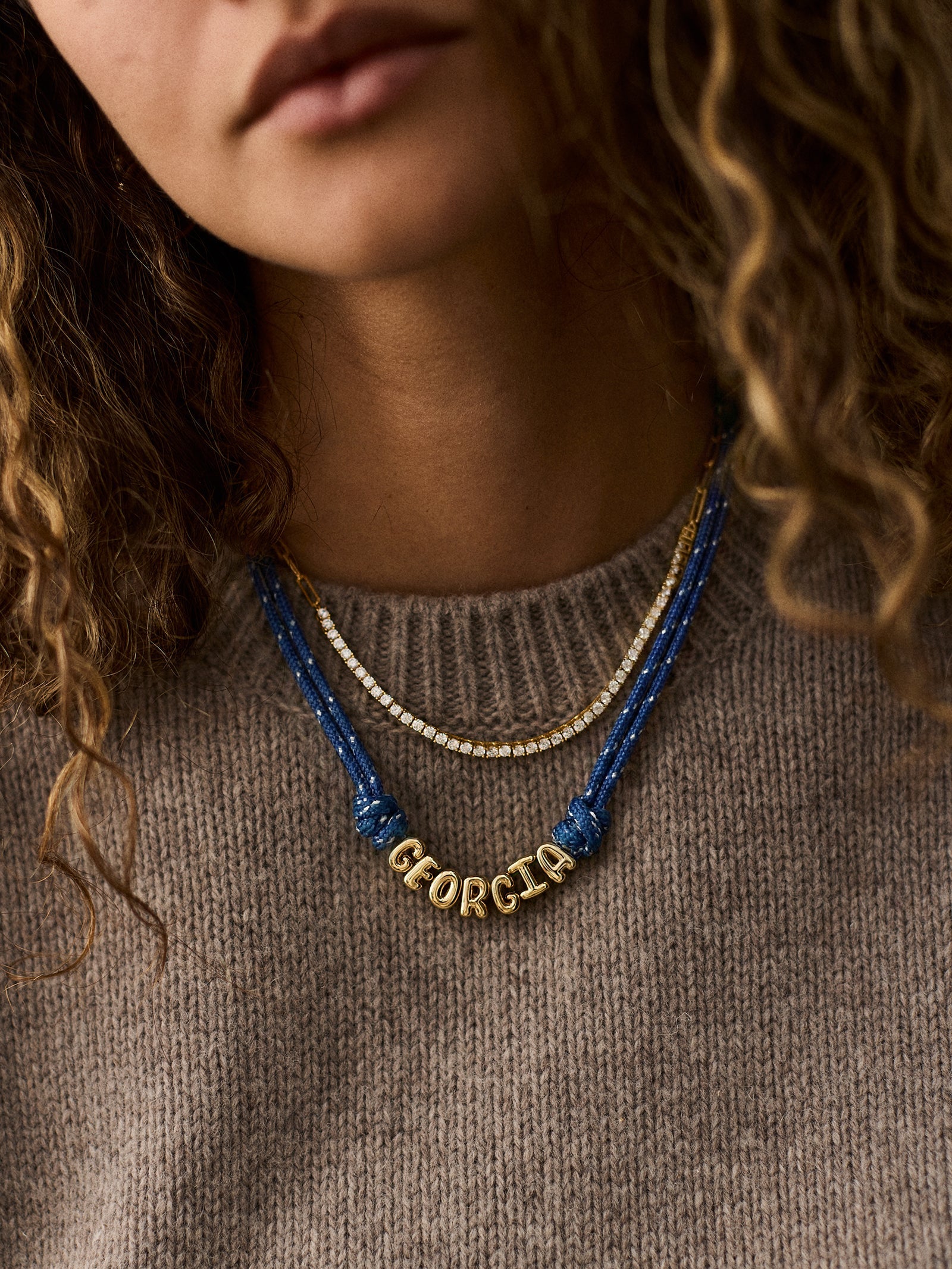 Bubble Letter Custom Paracord Necklace - Navy/White