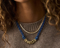 Bubble Letter Custom Paracord Necklace - Navy/White