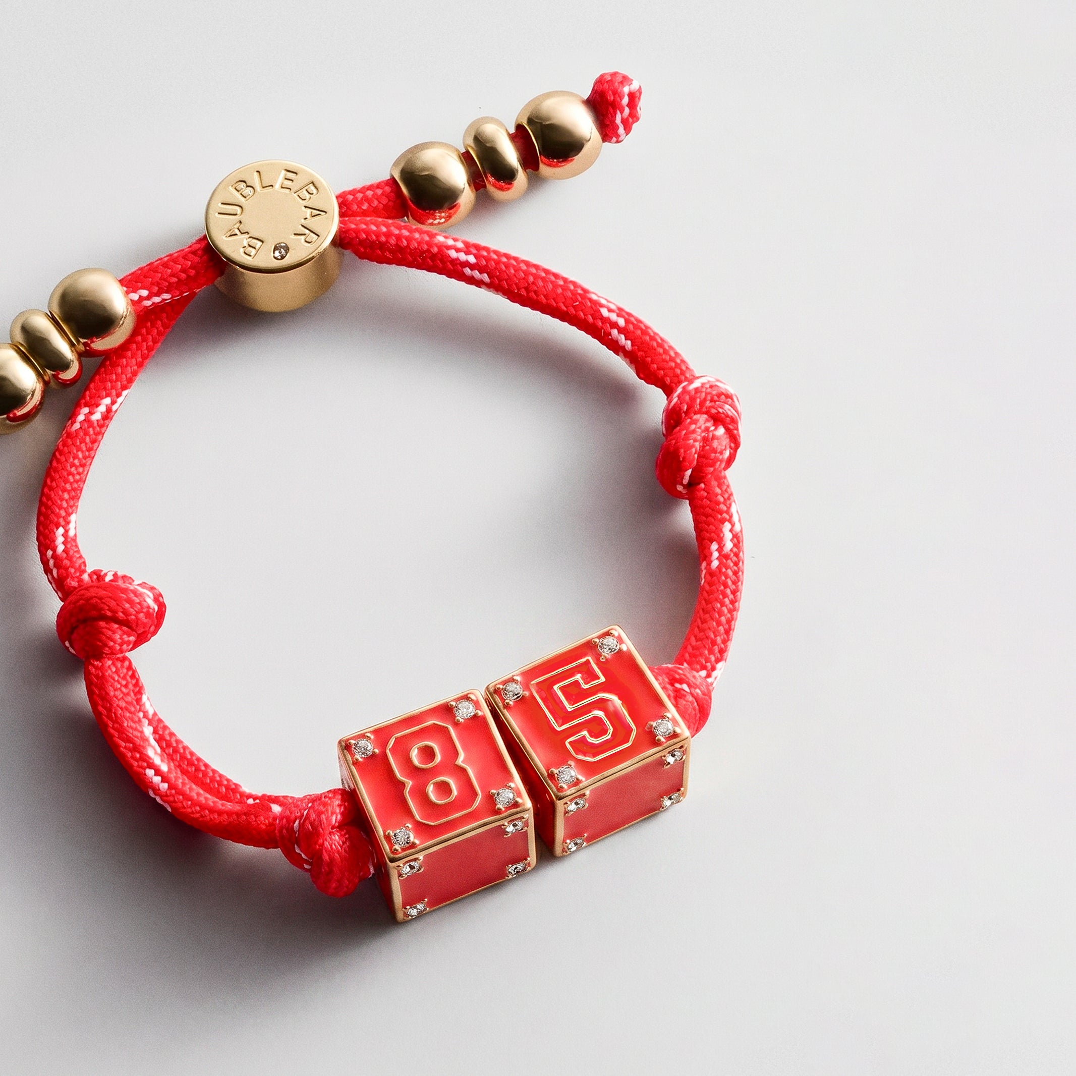 Block Party Varsity Number Custom Bracelet - Cherry Red Double Digit