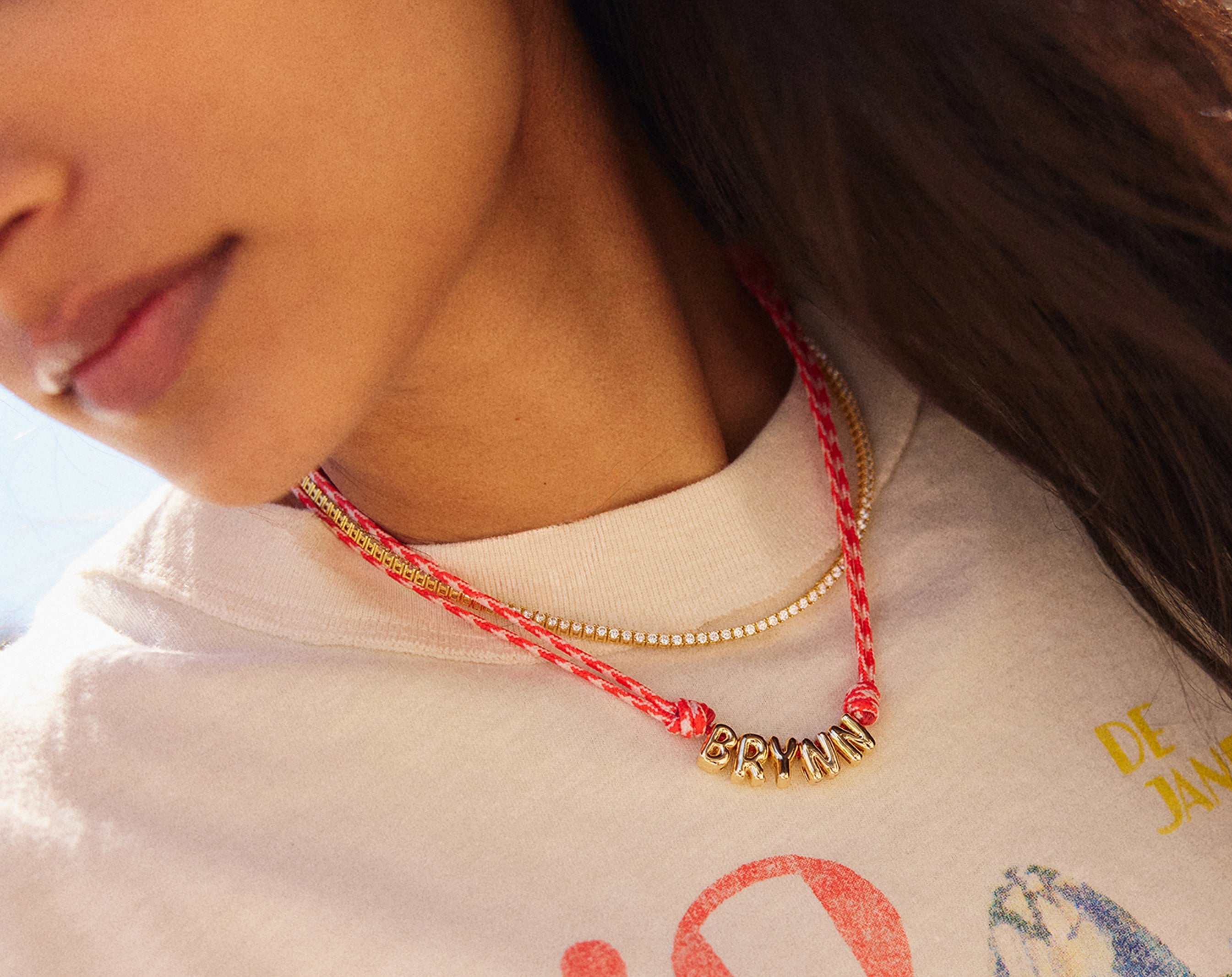 Bubble Letter Custom Paracord Necklace - Red/White
