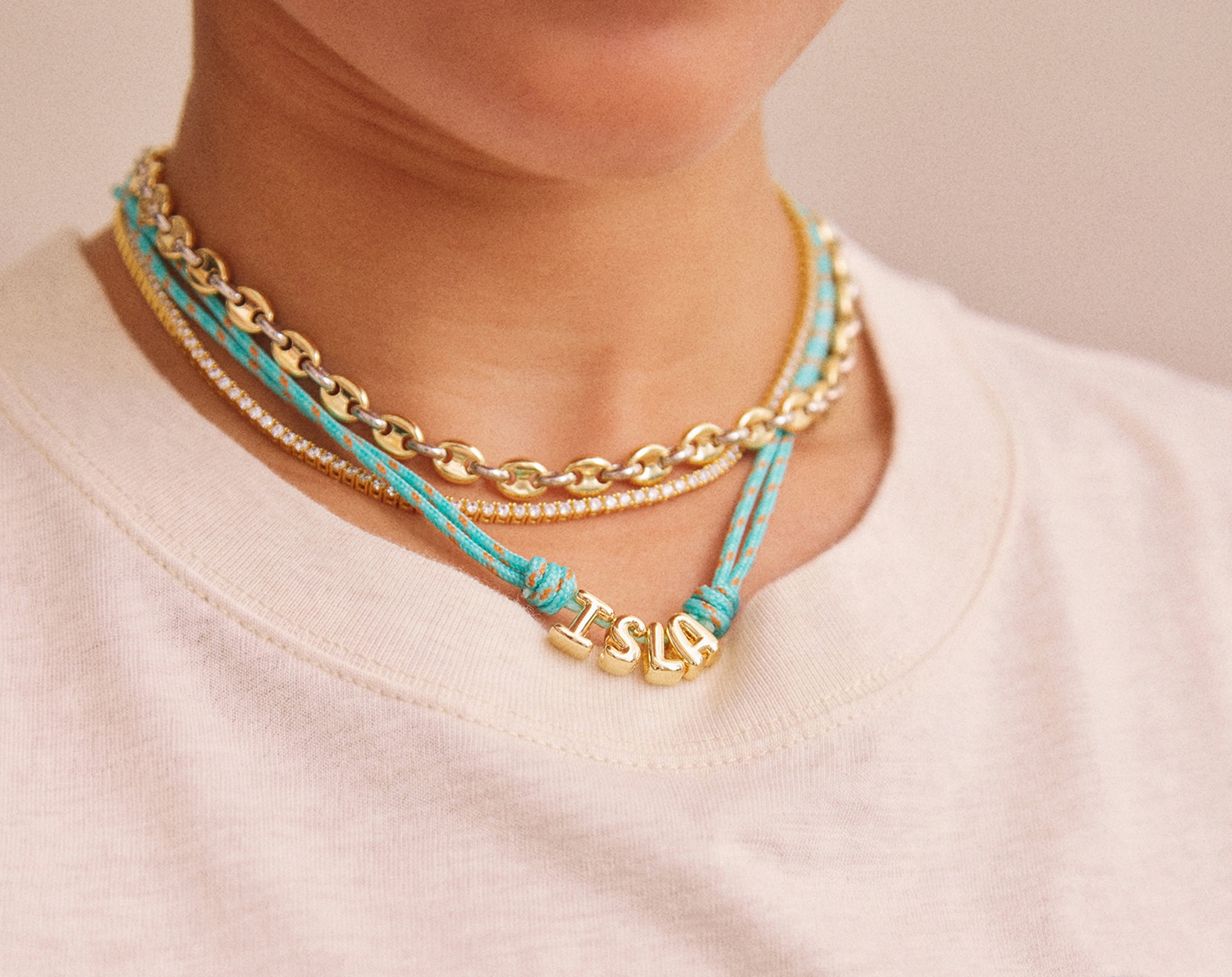 Bubble Letter Custom Paracord Necklace - Turquoise