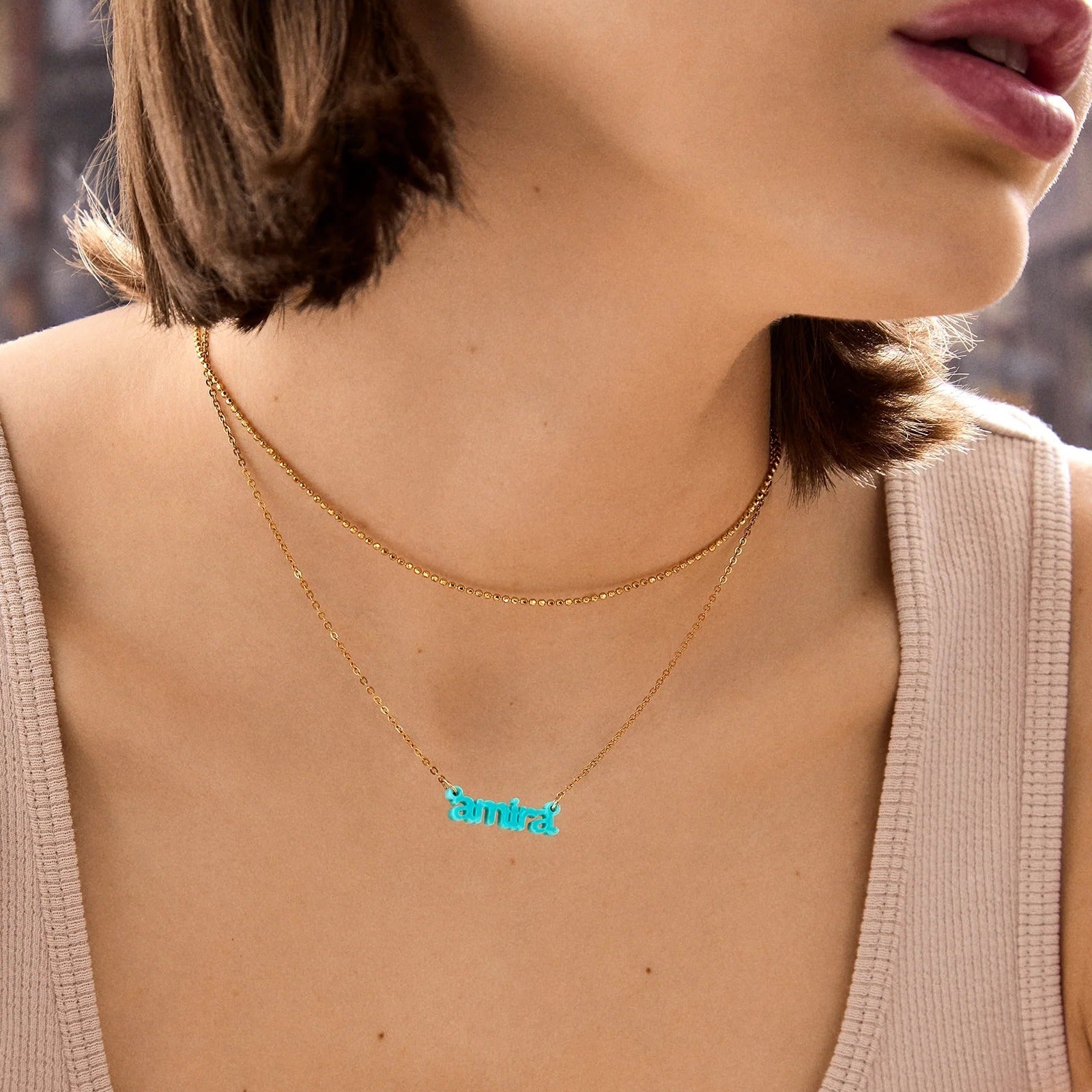 Acrylic Custom Nameplate Necklace - Gold