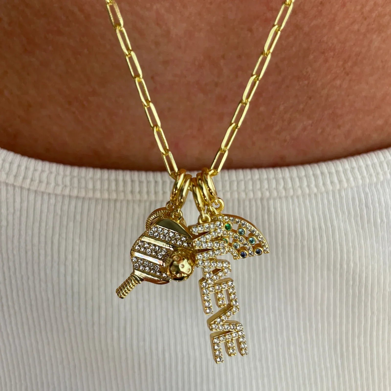 Block Custom Nameplate Charm - Gold/Pavé