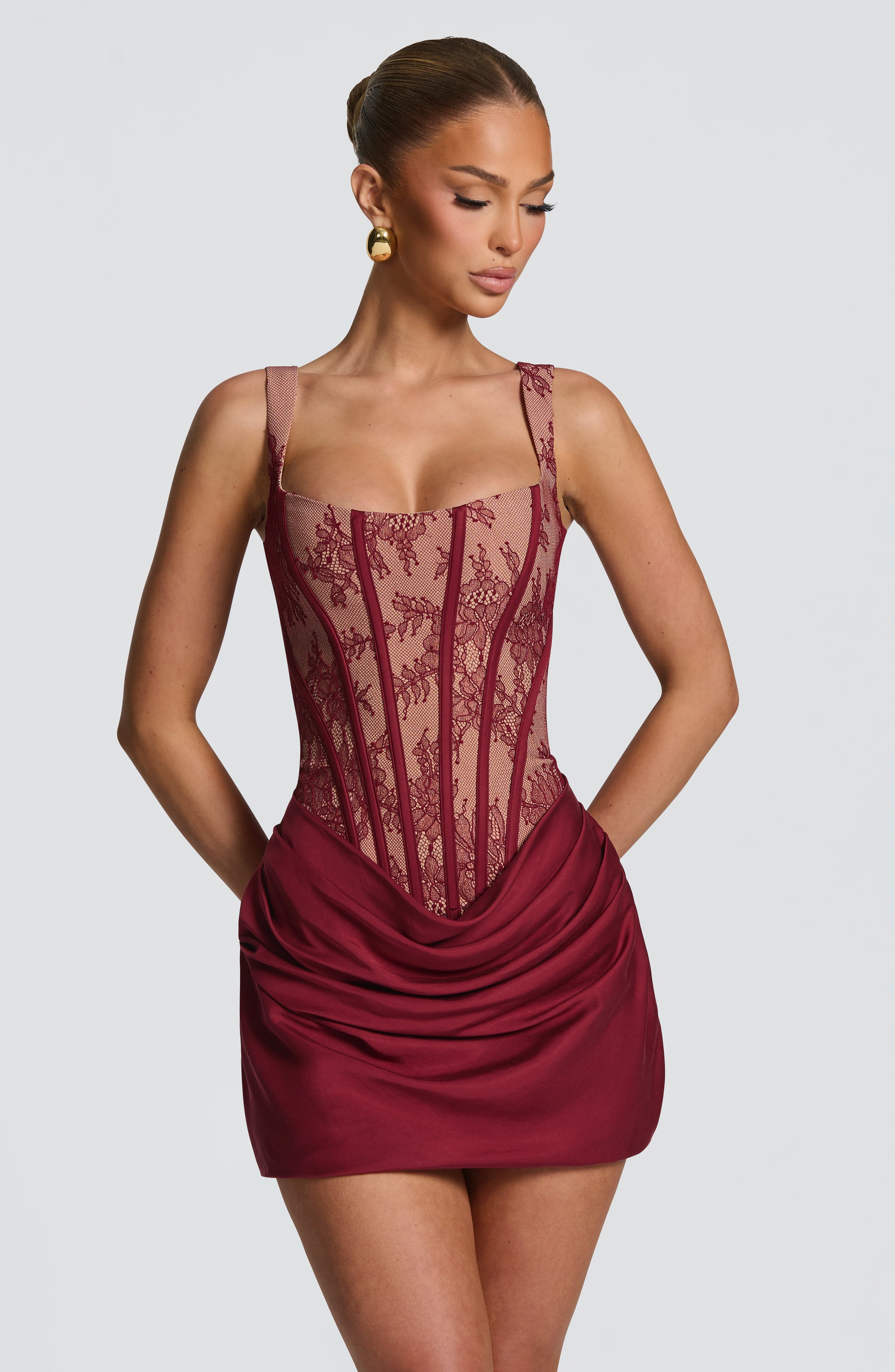 Cornelia Mini Dress - Burgundy Lace