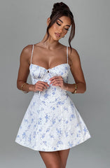 Lacey Mini Dress - Blue Ditsy Print